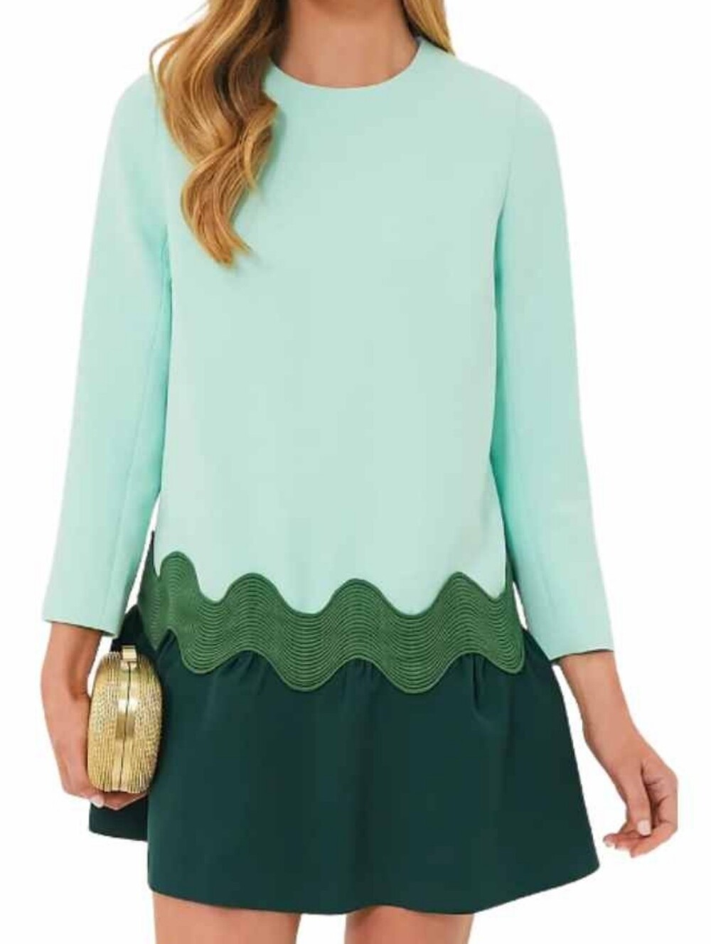 Tuckernuck Sea Grove Pierce Mint Green Scallop Trim Colorblock Long Sleeve Dress